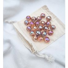 FAIRY 25 Pretty Glass Marbles, Pink, Lilac & White Swirl, 14mm with Cotton Pouch