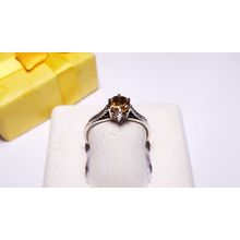 Estate 3/4ct round Citrine scroll basket feather sides Sterling Silver Ring22288