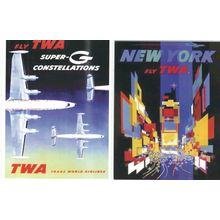 AVIATION ADVERTISING T.W.A. 2 POSTCARDS PUBLISHED BY LARKFIELDPOSTCARDS