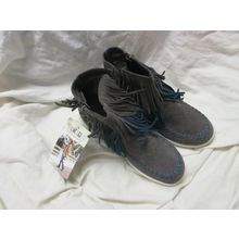 MUK LUKS Two-Tone Fringe Linda Boots - Grey Teal NEW