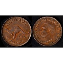 Australia One Penny 1945 Used Coin 1d Geo VI Kangaroo
