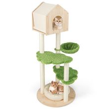 55 Inch Tall Cat Climbing Stand with Sisal Scratching Posts and Soft Cat Bed ...