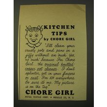1950 Chore Girl Copper pot Cleaner Ad - Kitchen tips by Chore Girl