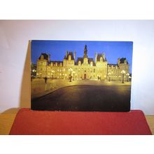 at night, L'HOTEL de VILLE, PARIS, FRANCE used postcard =