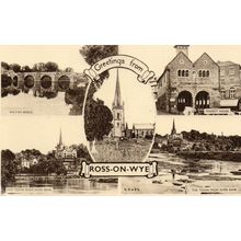 ROSS-ON-WYE Multi Postcard inc. Wilton Bridge, Market House, Herefordshire