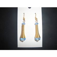 Large size faceted baby blue crystal glass GP spring coil dangle earrings