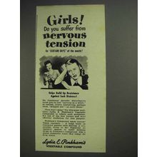 1945 Lydia E. Pinkham's Compound Ad - Nervous Tension