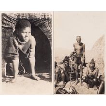 African Child In Tribe Hut & OAP Elderly Africa Leader 2x Real Photo Postcard s