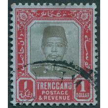 Trengganu 1910 $1 black & carmine on blue SG15 used