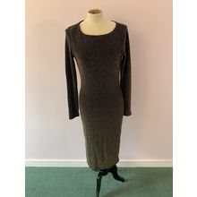 VINTAGE TOPSHOP UK SIZE 14 LADIES GOLD LAME FITTED LONG EVENING DRESS (P8)