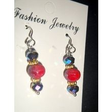 Rainbow black on etched red crystal glass adult 925 earrings hook