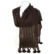 Scarf - Crochet w/Dangling Pompoms Scarf - Brown Color - SF-S1278BN