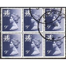 1971-92 Wales Regional Machin Definitives . 9p. Value. Deep Violet. F/Used Blk 6