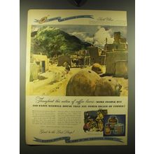 1947 Maxwell House Coffee Ad - Pueblo Village art by Warren Baumgartner