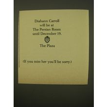 1961 The Plaza Hotel Ad - Diahann Carroll will be at The Persian Room