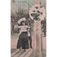Language Of Flowers Violets Rural Happiness Romance Old Postcard