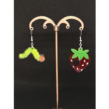 Caterpillar And Strawberry Acrylic Kawaii Earrings
