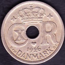 1926 Denmark 25 Ore Coin