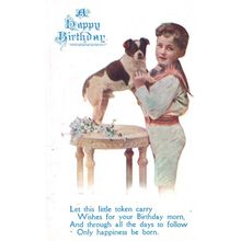 Dog With Missing Tail Happy Birthday Greetings WW1 Antique Postcard