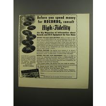 1952 High Fidelity Magazine Ad - Before you spend money for records, consult