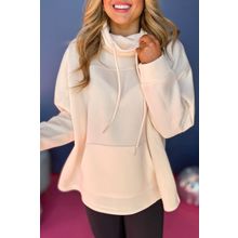Apricot Drawstring Turtleneck Dolman Sleeve Sweatshirt