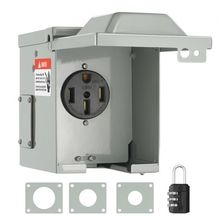 50 Amp RV Power Outlet Box, 125/250 Volt, Enclosed Lockable Outdoor RV Recep...