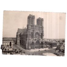 REIMS CATHEDRAL, France used vintage postcard RP 1956 postmark =