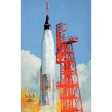 1964 Space Rocket Lift Off NASA Ladybird Childrens Book Painting Postcard