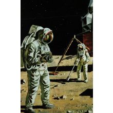 Buzz Aldrin Neil Armstrong Space Landing NASA 1970s Ladybird Painting Postcard