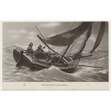 Pêcheurs de maquereaux Mackerel Fishermen Art painting early 20th C. PC LL 13