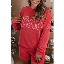 Racing Red MERRY Ribbed Knit Long Sleeve Lace-up Waist Plus Size Set