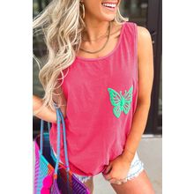 Sachet Pink Butterfly Graphic Casual Tank Top