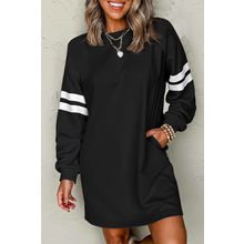 Black Varsity Contrast Banded Sleeve Shift Sweatshirt Dress