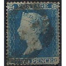 1855 SG27 2d Blue Perf 16 Wmk Large Crown Good+ Used Check Letters "BG".