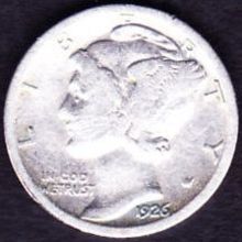 1926 S USA 10 Cents Silver Coin Mercury