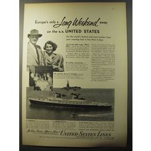 1953 United States Lines Cruise Ad - Europe's only a Long Weekend away