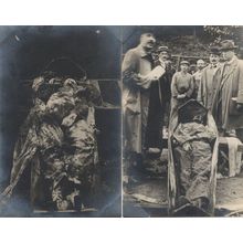 German Officer Execution Corpse Bruxelles 2x Old WW1 Graphic Postcard s