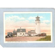 MA North Truro Lighthouse Postcard Highland Light w/Old Cars Cape Cod ligh~568
