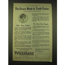1918 Pepsodent Toothpaste Ad - The errors made in Tooth Pastes