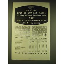 1936 Bell Telephone System Ad - Now in effect Special Sunday rates