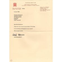 David Blunkett MP House Of Commons Letter Hand Signed Autograph