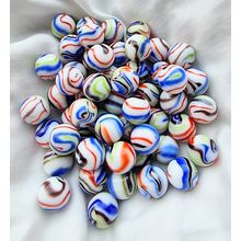 'TIE DYE' - 25 Beautiful Glass Marbles, White with Colourful Swirls, New, 16mm