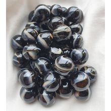 ZEBRA - 25 Beautiful Glass Marbles, Black with White Swirl, 16mm, Brand New