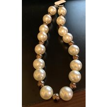 Large Pearl and Dark Gold Pearl Bead Necklace #5116 -17 1/2"