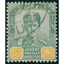 Johore 1896 6c green & yellow SG45 used