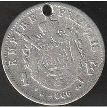 1866 BB France 1 Franc Silver Coin