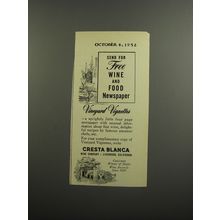 1952 Cresta Blanca Wine Ad - Send for free wine and food newspaper