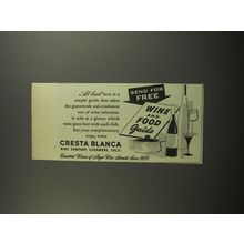 1952 Cresta Blanca Wine Ad - Send for free Wine and Food Guide