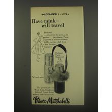 1956 Prince Matchabelli Perfume Ad - Have mink - will travel