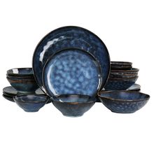 Elama Lucca 20 Piece Round Stoneware Triple Bowl Dinnerware Set in Reactive G...